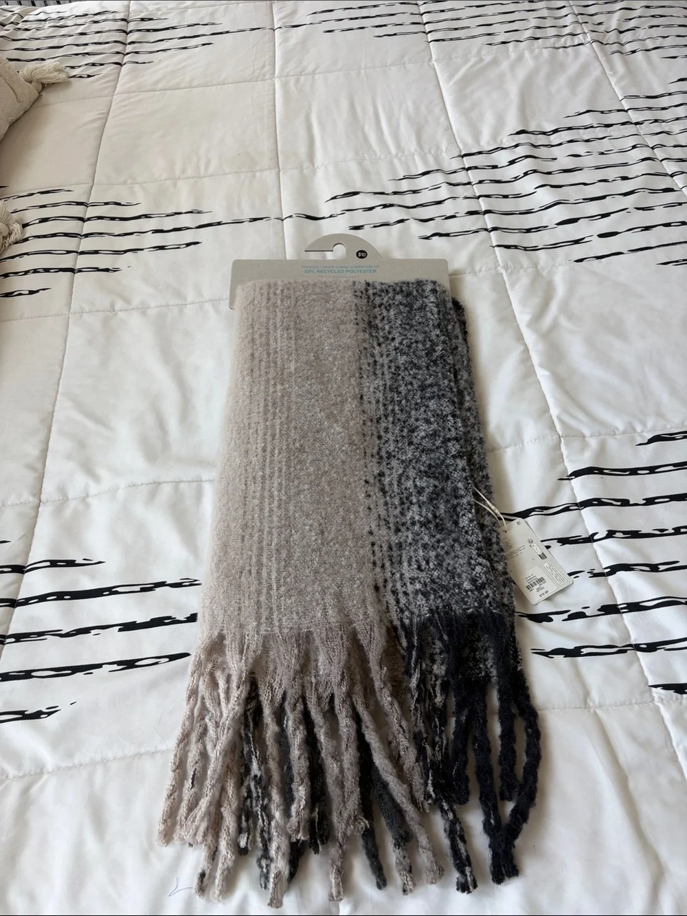Primark Two-Tone Beige and Gray Fringe Scarf